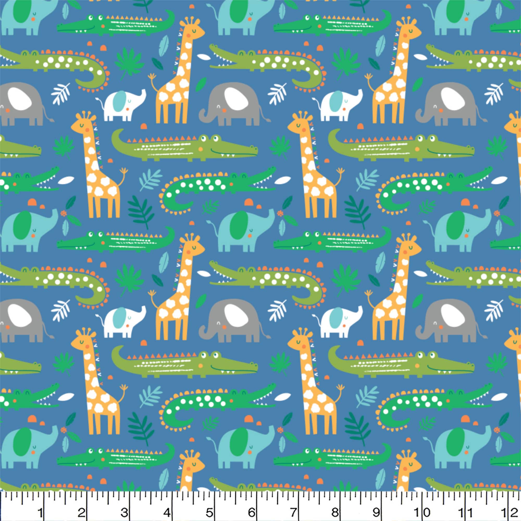 Eugene Textiles Zoo Animals Blue Cotton Flannel